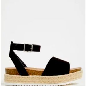 Black faux suede espadrille platform sandals